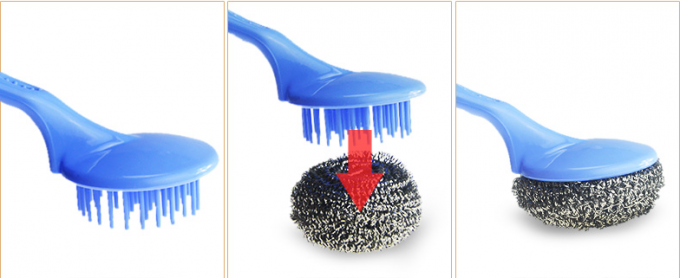 AISI 410 / 430 / 304 Stainless Steel Scrubber With Handle For Household Cleaning