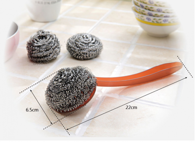 Kitchen Cleaning Stainless Steel Scrubber Pads Sliver Color With Plastic Handle