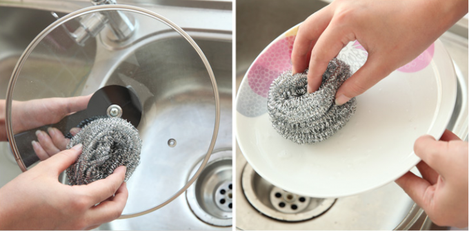 Stainless Wire Dish Cleaning Sponge , Strong Water Absorption Dish Washer Sponge