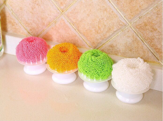 No Peculiar Smell Polyester Fiber Scourer Washing Mesh With Plastic Handle