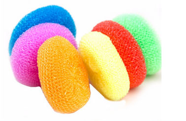 Yellow Green Color Plastic Pan Scourers , Rust Resistant Kitchen Scouring Pads