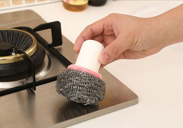 Rust Resistant Stainless Steel Scrubber With Handle For Restaurant Washing Pots